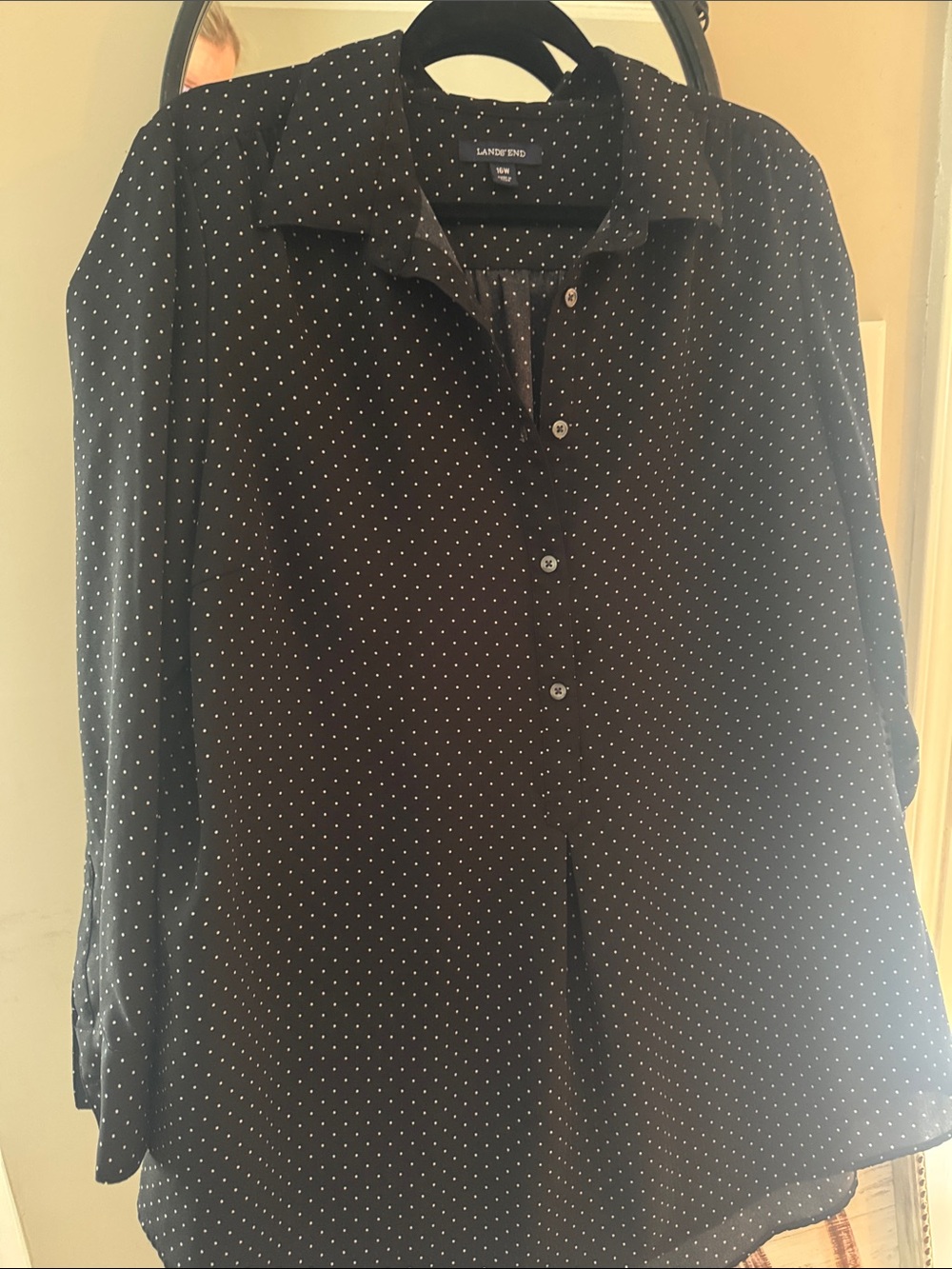 Lands' Women's  Black Shirt with White Microdot Pattern
